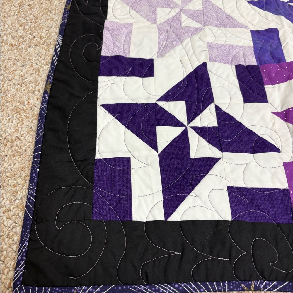 Handmade Purple & White Geometric Quilt 66”X 77” - Picture 5 of 9